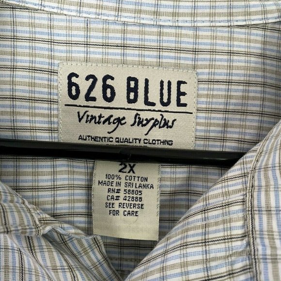 Men White 2X Dress Shirt Long Sleeve Button Casual Work Plaid Stripe 626 Blue - Picture 4 of 5